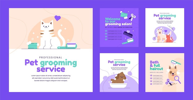 Free vector hand drawn pet grooming instagram post template