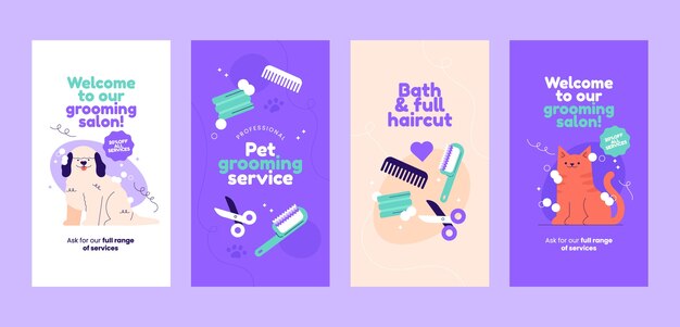 Hand drawn pet grooming instagram stories template