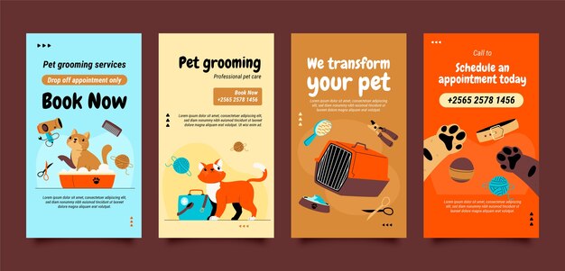 Hand drawn pet grooming instagram stories