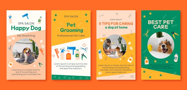 Free vector hand drawn pet grooming instagram template