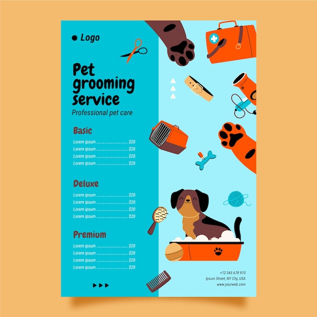 Free vector hand drawn pet grooming price list design