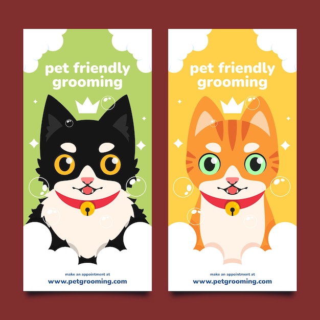 Hand drawn pet grooming vertical banners