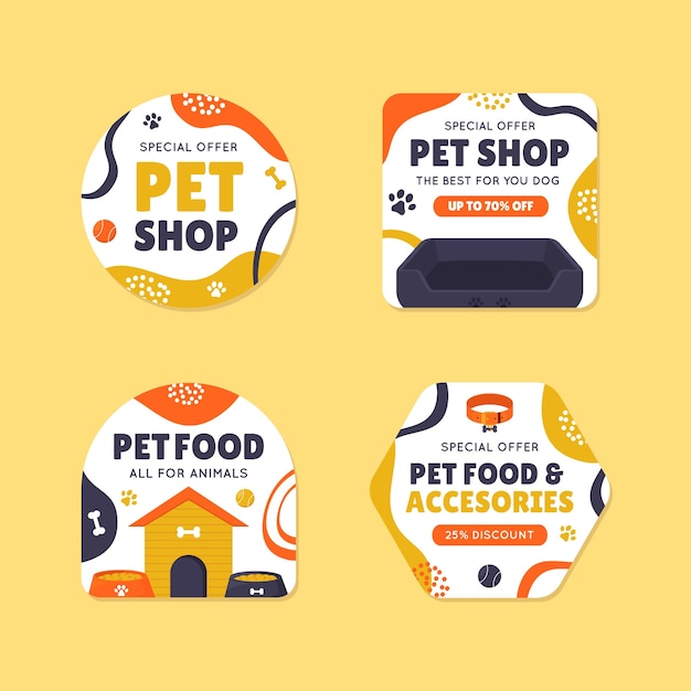 Hand drawn pet shop badges template