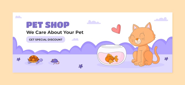 Free vector hand drawn pet shop facebook cover template