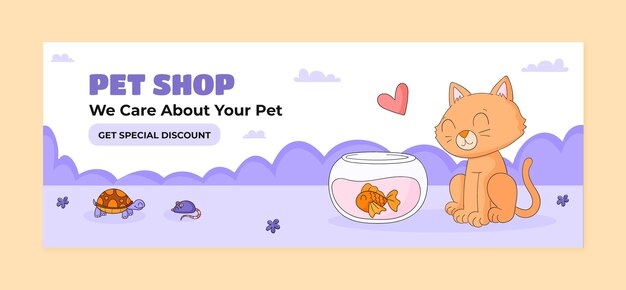 Hand drawn pet shop facebook cover template