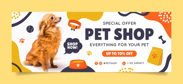 Hand drawn pet shop facebook cover template