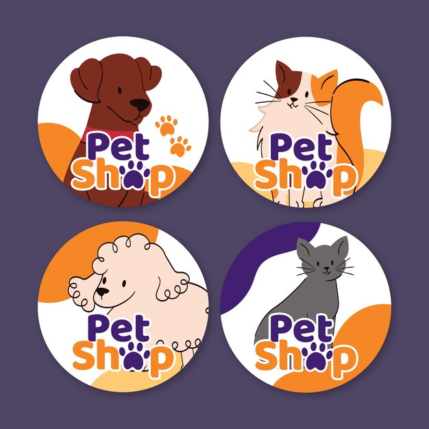 Hand drawn pet shop labels