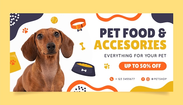 Hand drawn pet shop sale banner template