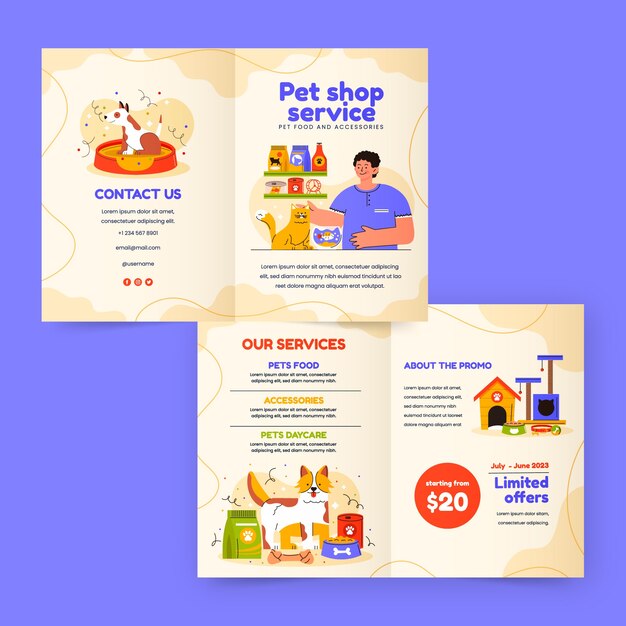 Hand drawn pet shop template design