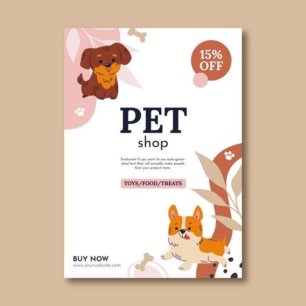 hand drawn pet shop template design