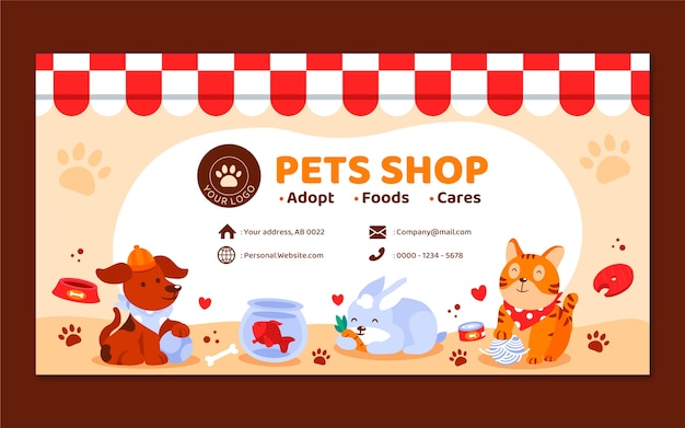 Hand drawn pet shop template design