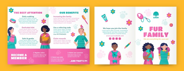 Free vector hand drawn pet sitting brochure template