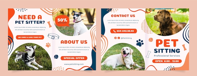 Free vector hand drawn pet sitting brochure template