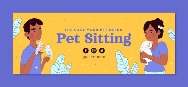 Free vector hand drawn pet sitting facebook cover