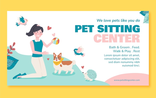 Free vector hand drawn pet sitting facebook template