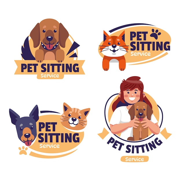 Free vector hand drawn pet sitting label pack