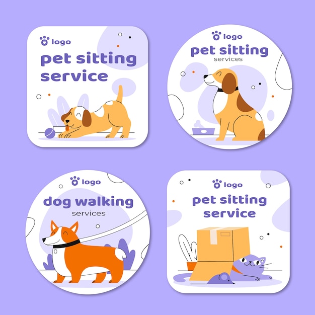 Free vector hand drawn pet sitting labels template