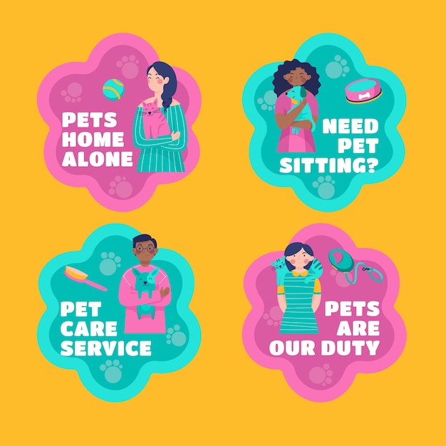 Free vector hand drawn pet sitting labels