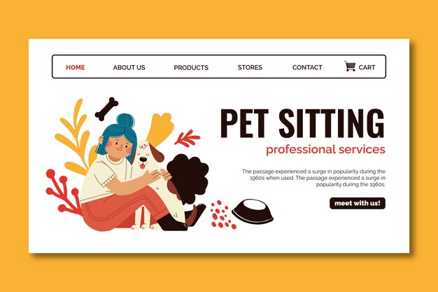 Hand drawn pet sitting landing page template