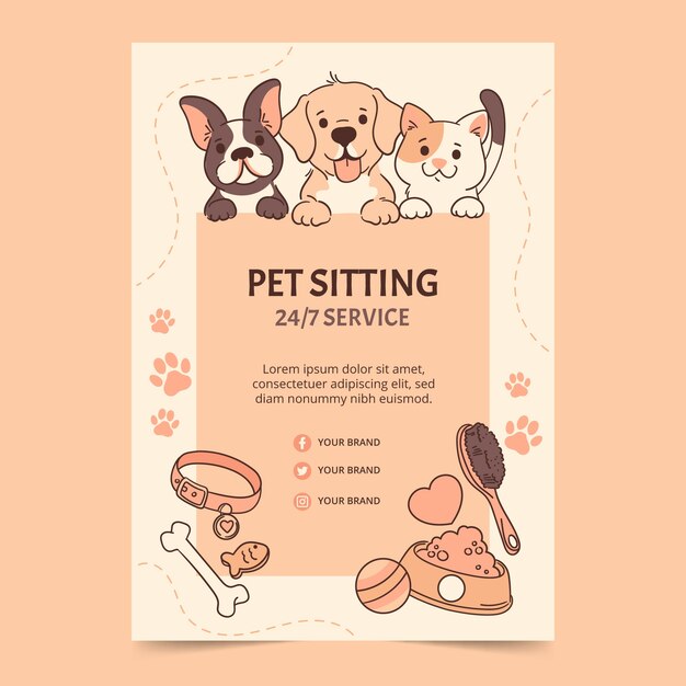 Hand drawn pet sitting poster template