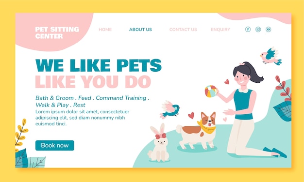 Vettore gratuito pagina di destinazione del servizio di pet sitting disegnato a mano