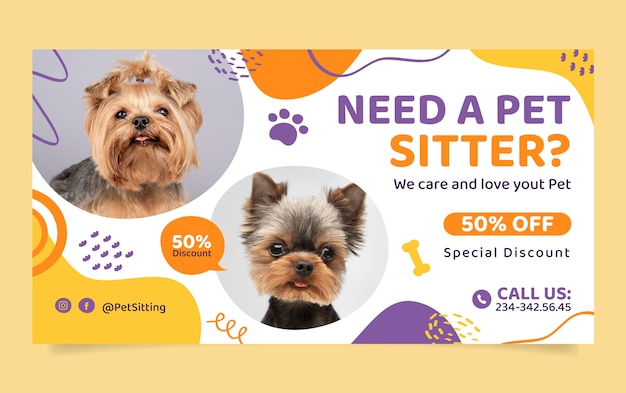 Vettore gratuito poster di servizio di pet sitting disegnato a mano