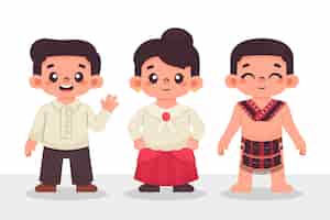 Vettore gratuito hand drawn philippine people with traditional clothing 