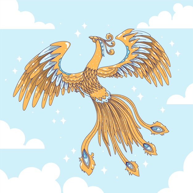 Free vector hand drawn phoenix in the sky