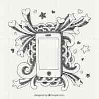 Free vector hand drawn phone on a notebook paper