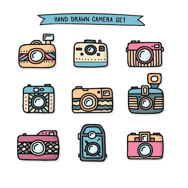 Hand drawn photo camera collection