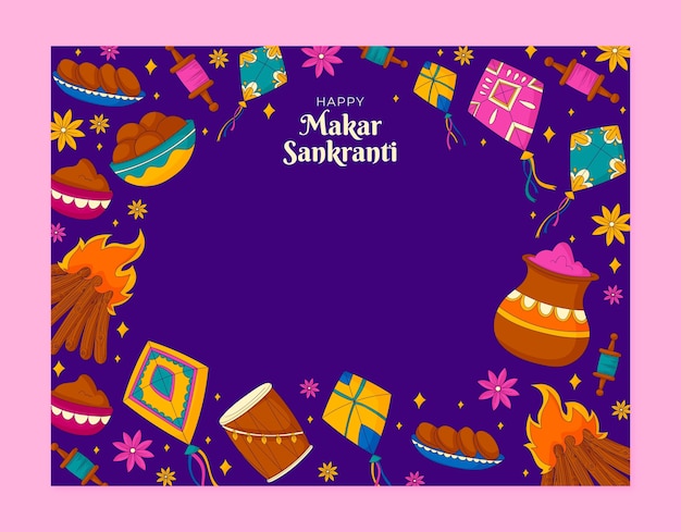 Бесплатное векторное изображение Ручно нарисованный шаблон фотозвонка для празднования фестиваля макар санкранти
