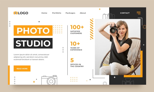 Free vector hand drawn photography studio landing page