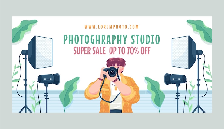 Free Vector hand drawn photography studio sale banner