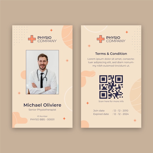 Free vector hand drawn physiotherapist id card template