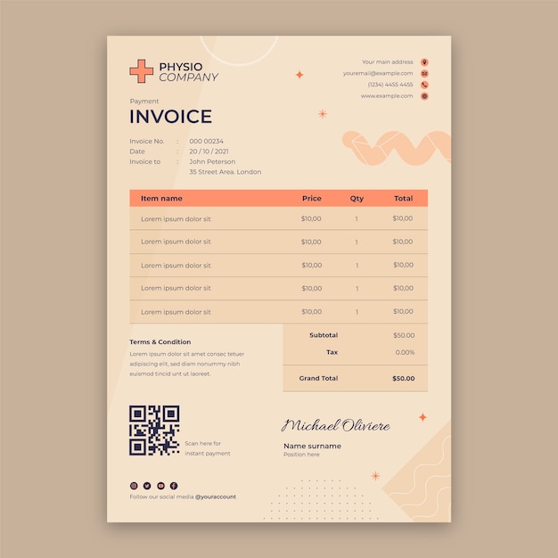 Hand drawn physiotherapist invoice template