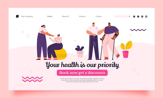 Free vector hand drawn physiotherapy service landing page