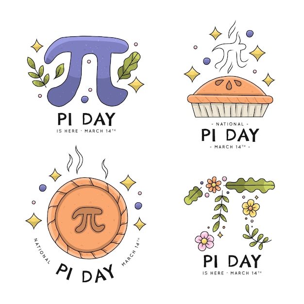 Free vector hand drawn pi day labels collection