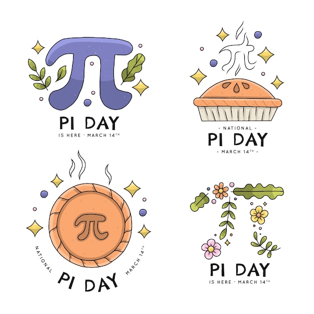 Collezione di etichette pi day disegnate a mano