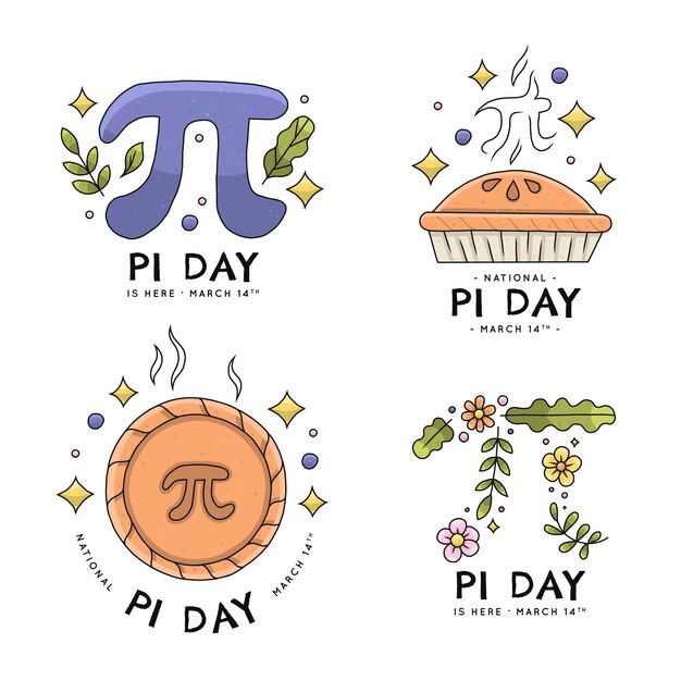 Free Vector hand drawn pi day labels collection