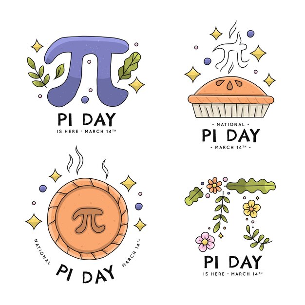 Hand drawn pi day labels collection