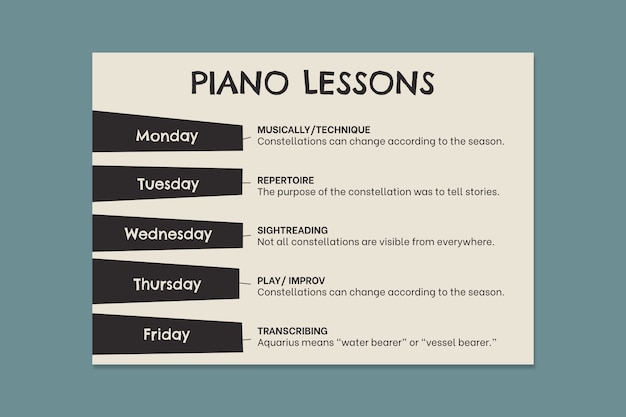Hand-drawn piano lessons schedule