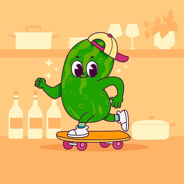 Hand drawn pickle cartoon illustration