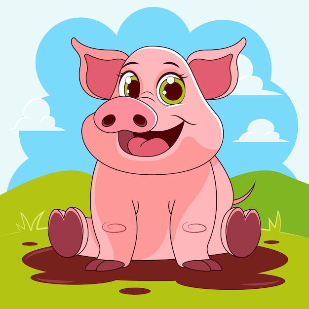 Hand drawn pig  cartoon illustration