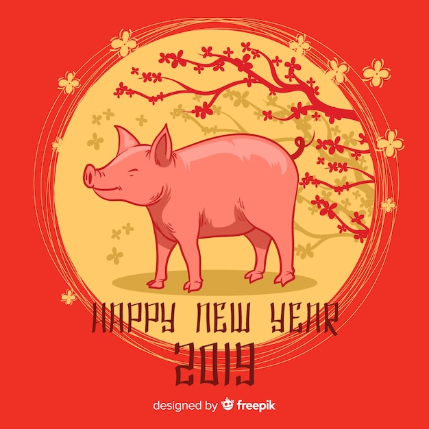 Hand drawn pig chinese new year background