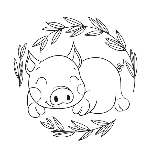 Hand drawn pig outline illustration