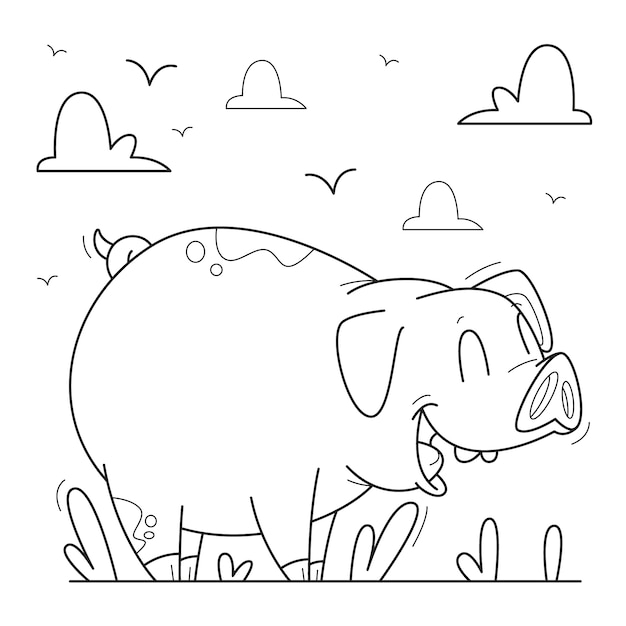 Hand drawn pig outline illustration