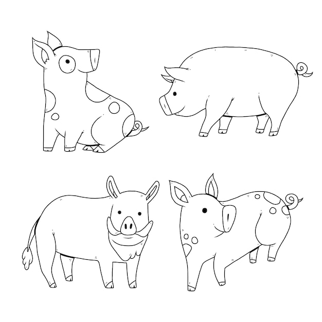 Hand drawn pig outline illustration