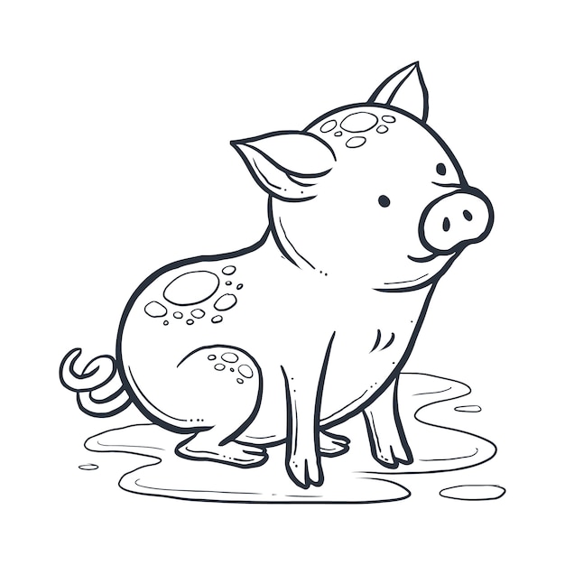 Vettore gratuito illustrazione di contorno di maiale disegnato a mano