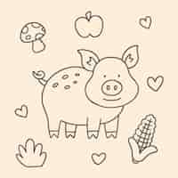 Free vector hand drawn pig outline illustration