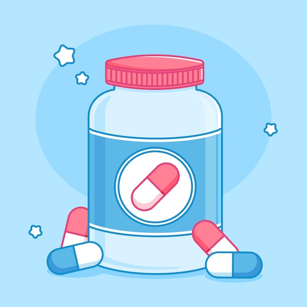 Иллюстрация мультфильма о таблетках, нарисованная вручную